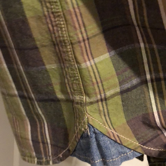 NWT Earnest Sewn Mens Button Down Shirt Green Brown Vertical Stripe Size Medium - Picture 6 of 9